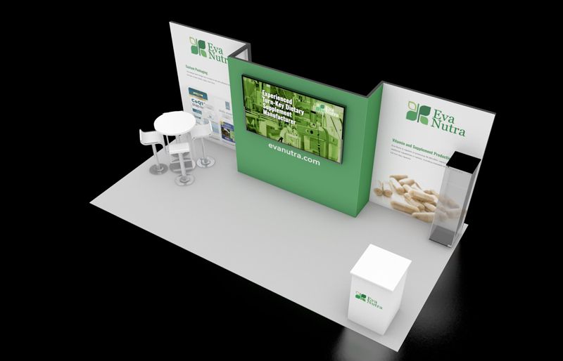 10' x 20' DesignLine Display w/ Presentation Wall and Product Showcase (ID0537)