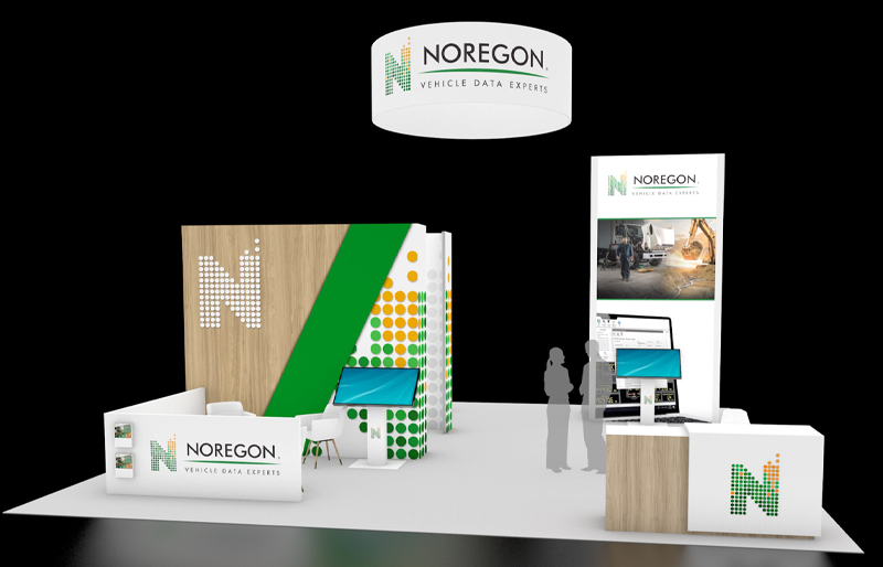 30' x 30' Custom Island Exhibit w/ Circular Hanging Sign and Demo Stations (ID0590)