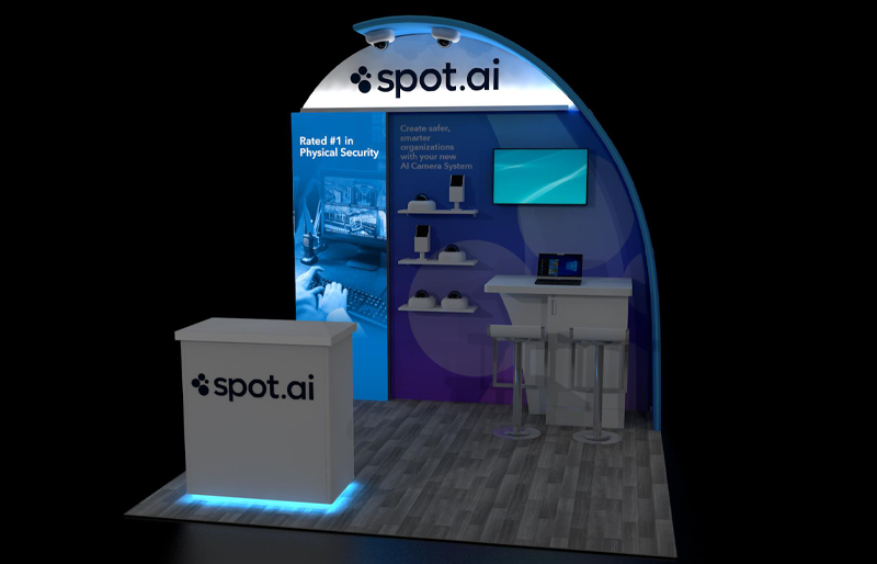10' x 10' Scalable Custom Modular Exhibit w/ Curved Canopy and Product Display (ID0627)