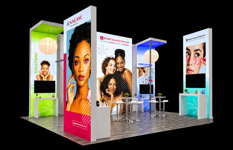 20' x 30' Island Exhibit with Backlit Towers and Café Seating (ID0631)